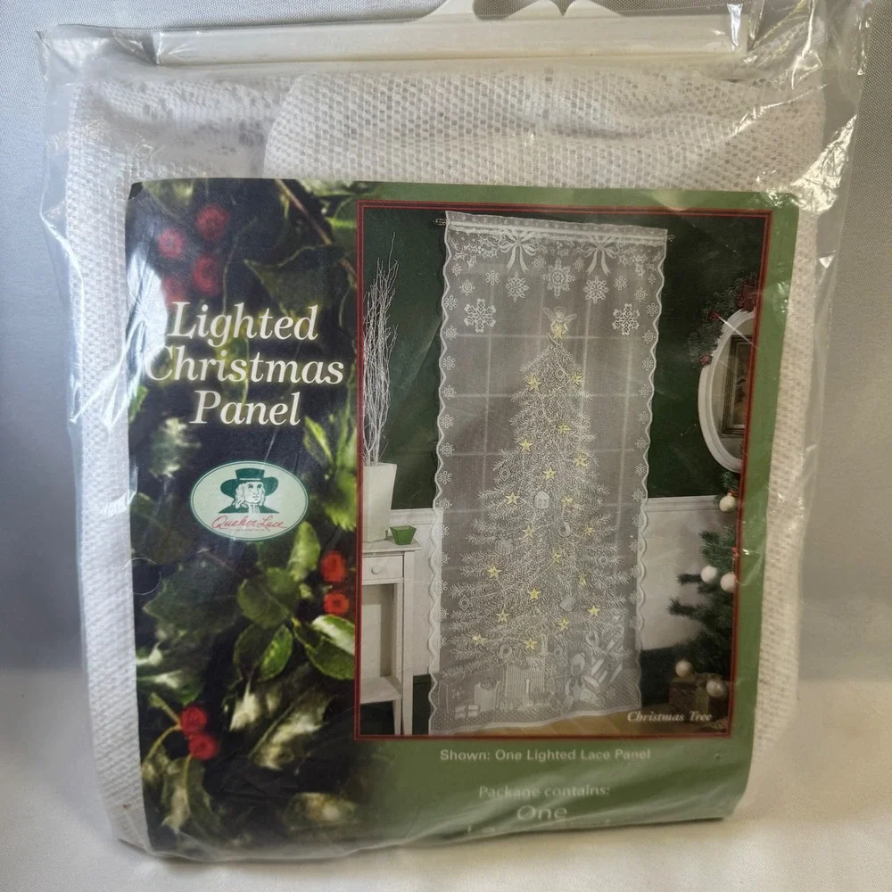 Quaker Lace Lighted Christmas Tree Lace Panel White 40x84 20 Light Set Included